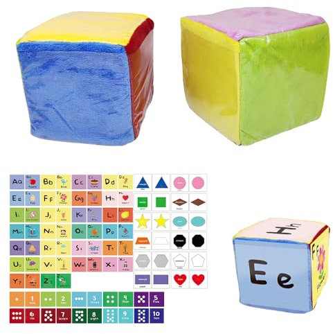 Dhqkqg Würfel mit Einstecktaschen, 2 Stück Würfel mit Taschen, Schaumstoffwürfel, Taschenwürfel mit 48 Karte, DIY Education Spiele für Kindergarten, Vorschule, Schule, Frühes Lernen (Mehrfarbig)