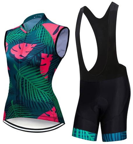 Ropa Ciclismo Mujer Maillot Ciclista Verano Conjunto Bici MTB Sin Mangas,Traje Bicicleta Chaleco Ciclo y Culotte Tirantes con 19D Gel Acolchado,Completa Jerseys Transpirable Secado Ráido(3,L)
