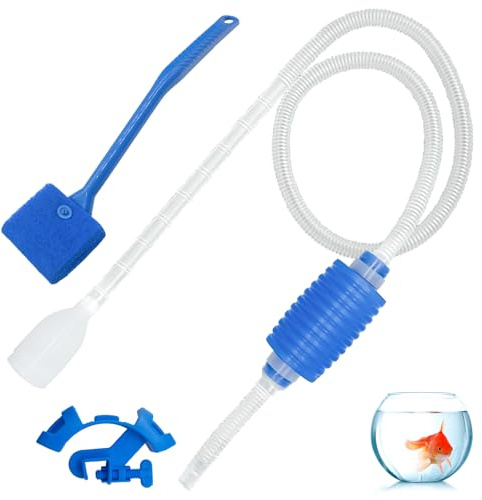 Juego de limpiador de sifón de acuario de 1,45 m, bomba de sifón de mano para pecera, kit de limpiador de grava de acuario, kit de cambiador de agua de tanque con abrazadera de manguera de cepillo,