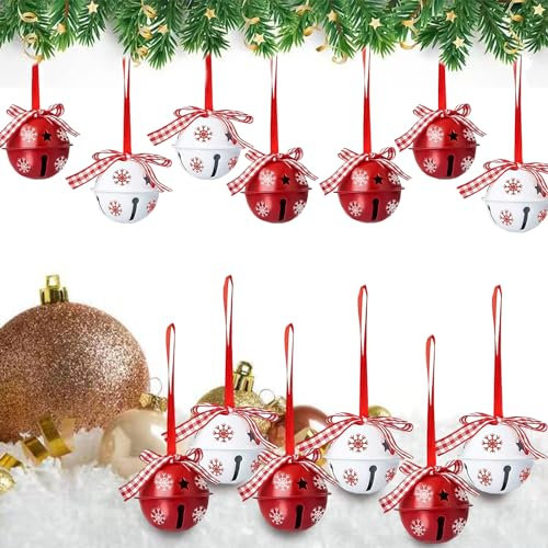 CZAYEFNH 12 Pezzi Campanelle Albero di Natale, Campanelle Natalizie, campanellini sonagli Piccoli con Fiocco Decorazione Natalizia per Decorazioni per Albero di Natale Campane in Metallo