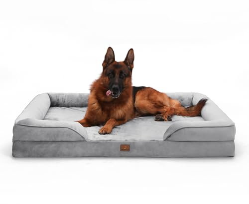 BedGoldi Orthopädisches Hundebett für extra große Hunde, Ergonomisches Hundesofa mit eiförmigem Kistenschaum, Wasserdichtes rutschfestes Hundesofa 134x106 cm, hellgrau