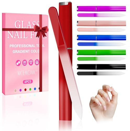 NICEMOVIC - Paquete de 6 limas de uñas de cristal, lima de uñas para uñas naturales, regalos de Navidad para adolescentes, mujeres, adultos, recuerdos de fiesta, pequeños regalos para mamá, ella