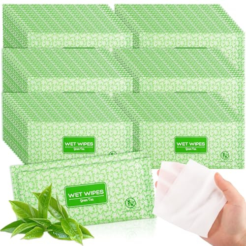 IJRPLM 100 Pcs Wet Wipes Individually Wrapped, Personal Cleansing Wipe, Travel Size Hand Wipe, Green Tea Wipes Bulk for Homeless, Suitable for Restaurant, Wedding, Barbecue, Light Green (100 PCS)