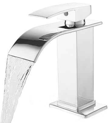 Sumeber Grifo de baño, cascada, grifo de baño de acero inoxidable, grifo de lavabo cascada con caño altura 110 mm, grifo monomando para lavabo de agua caliente y fría, grifos mezcladores de baño