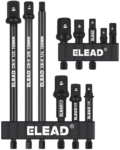 11-Piece Impact Socket Adapter Set, 1/4-Inch Hex Shank, 1/4 3/8 1/2 Impact Socket Driver Set, Drill Sockets Extension Bit, Sockets Driver Adapter, Drill Extension with Holder