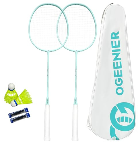 OGEENIER Raquette Badminton Professionnel légère avec 2 Bandes de préhension et 2 Volants et 1 Sac pour Raquette de Badminton Adulte pour 2 Personnes