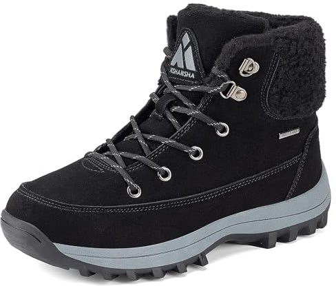 Mishansha Scarpe Invernali Donna Calde Antiscivolo Classiche Stringate Scarponcini da Neve Trekking Escursionismo Esterno Nero EU 37