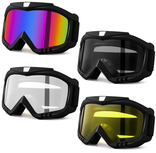 Meng Jiaran 4 Pack Bike Motorcycle Goggles for Riding, Dirt, Ski, ATV, Racing, Windproof Dustproof Dirt Bike Motocross Goggles, Motocross Helmet Windproof Glasses for Adults