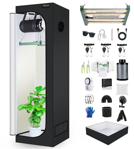 BOSYTRO Grow Box Kit Completo, Tenda da Crescita, Luce per Piante da 120W, Kit Completo di Tenda idroponica 600D con Sistema di Ventilazione, con Termoigrometro e Timer(60x60x180CM-4Z)