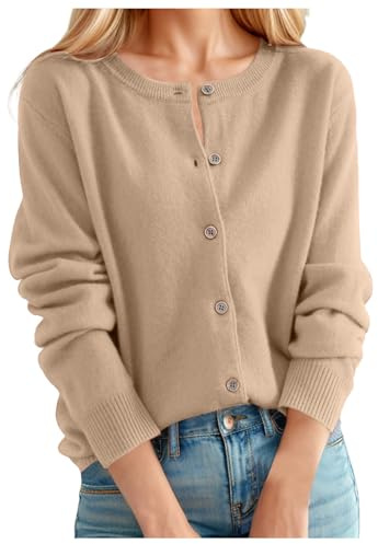 Lggwunsi Gilet Cardigan Femme - Cachemire col Rond Couleur Unie Gilets Chic et Elegant Léger Laine Cardigan avec Boutons Pulls en Tricot EláStique Top Automne Hiver Chaud Vetement Femme,Or,XXL