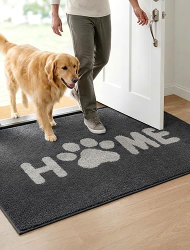 WELLTURN 50×80 cm Paillasson Intérieur Antidérapant et Très Absorbant – Tapis Lavable en Microfibre Douce avec Base en Caoutchouc pour Cuisine, Salle de Bain, Entrée Maison et Animaux – Gris, Home