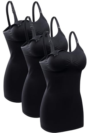 Astrélie Women's 3-Pack Seamless Nursing Cami Tops, Built-in Bra, Clip Down, Adjustable Straps