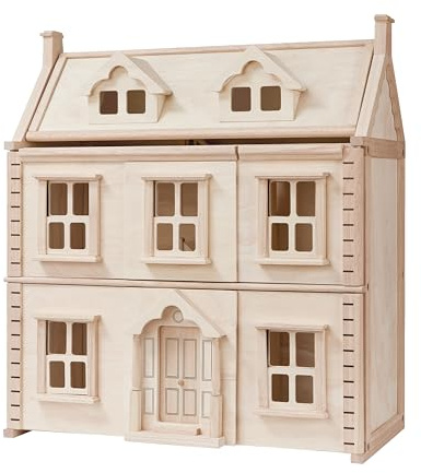 PlanToys® Victorian Wooden Dollhouse | 3-Story Large Doll House with Attic, Opening Panels & Sliding Windows | Pretend Play Dollhouse Compatible with 1:12 Scale Furniture & Wooden Dolls