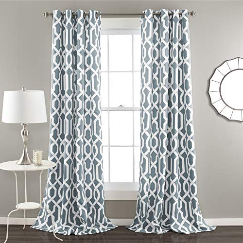 Lush Decor Edward Trellis Curtains Light Filtering Window Panel Set for Living, Dining, Bedroom (Pair), Blue, 52W x 84L