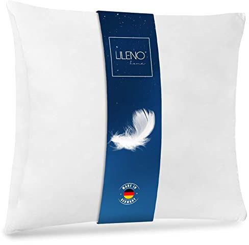 LILENO HOME Almohada de plumas de 45 x 45 cm [1 juego] Cojín de 45 x 45 cm de plumas como almohada almohada y almohada de cama perfecto para alérgicos y niños relleno de muelles con 450 g cada uno