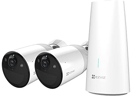 EZVIZ Rechargeable Battery CCTV Camera Systems Outdoor, 2-Cam with Base Station, IP66, Colour Night Vision, PIR Motion Detection, 2-Way Audio, Cloud&SD Storage, Compatible with Solar Panel