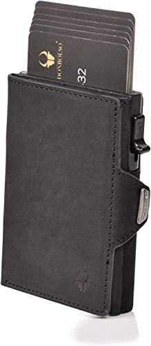 DONBOLSO Wallet Flip - Slim mit Flipcase - Leder Geldbeutel mit RFID Schutz - Schmale Geldbörse mit Platz für bis zu 9 Karten - Mini Portemonnaie für Herren und Damen - mit Münzfach