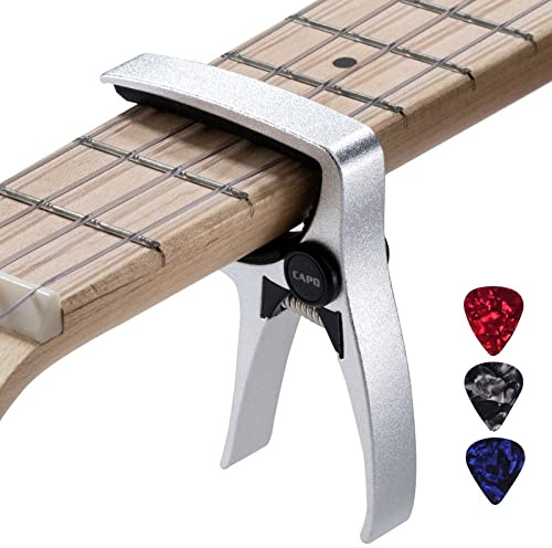 ENO MUSIC Mini Size Professional Ukulele Capo for 4 String Small Guitars and Mandolin, Hawaii, Concert, Soprano Tenor Ukuleles, Silver