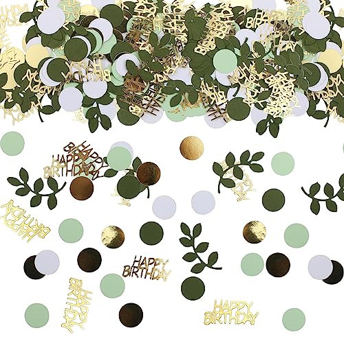 200 Confettis Anniversaire Verts et Dorés, Confetti de Table Happy Birthday, Sauge Dispersée, Decoration Fete pour Femme Homme Fille Garçon 1 18 30 40 50 Ans