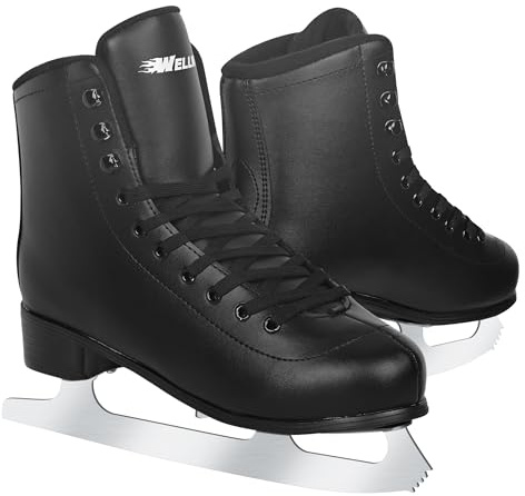 Ice Skates for Women, Adult Figure Skates for Men, Black Figure Skating Shoes with Velvety Lining for Indoor& Outdoor Rink