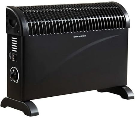 2000w Portable Electric Convector Heater - Black 2k Heater | Ideal For Winter - Home, Office, Living Room, Caravan, Garages - With Thermostat Control, 3 Heat Settings, Free Standing, Long-lasting