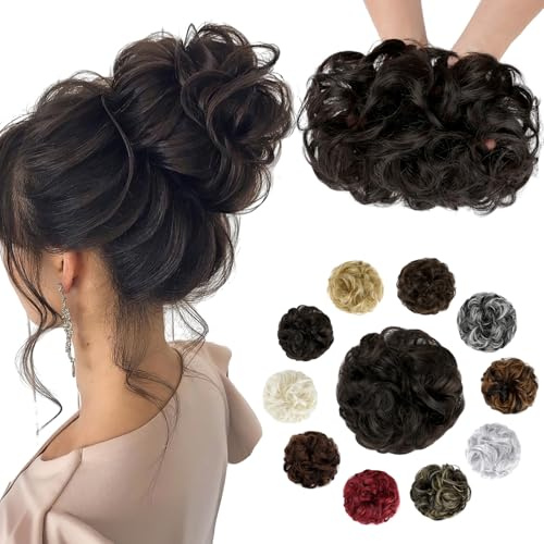 Soulwigger Messy Bun Hair Piece Wavy Curly Scrunchies Fluffy Donut Thick Updo Elegant Chignon Hairpieces for Women Girls, Dark Brown 1.4oz