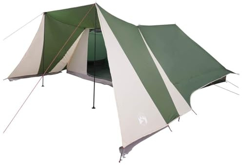 vidaXL Tenda Familiare con Tetto Verde e Beige 660 x 456 x 200 cm, Tenda Moderna Impermeabile, per Famiglie, Setup rapido, Campeggio in Giardino, Avventure all'Aria Aperta, Due stanze