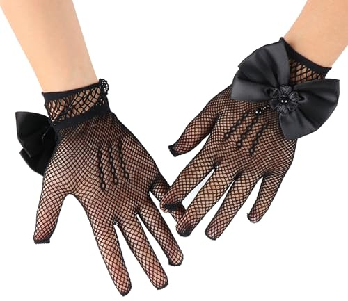 AffeGifts Handschuhe Prinzessin, Fishnet Halloween Hexenhandschuhe für Kinder Fancy Kleid Tee Party Handschuhe für Kinder 4-12 Jahre Alt (Schwarz)