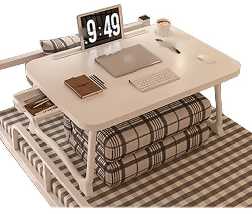 HAJHI Pliant Table de Lit D'hôpital avec Détenteur de la Tasse Tiroir Fente de Carte Support Ordinateur Portable Lit Panneau de Densité Plateau de Lit pour Canapé Lit Manger(60cm,Blanc)