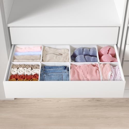ORLISA Drawer Organiser for PAX 100 Drawers (100x58cm), 8 Pack Closet Organiser Set, Fabric Drawer Dividers & Wardrobe Organisers for Clothes Storage, Underwear, Socks & Baby Clothes – White