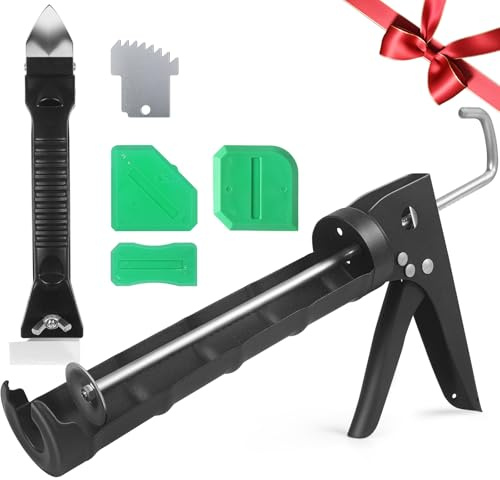 Caulk Gun Kit, 10oz No Drip Silicone Caulking Gun and Caulk Remover Tool, Sealant Finishing Tool Grout Scraper for Kitchen Bathroom Window Sink Joint, All in One with Gift Box