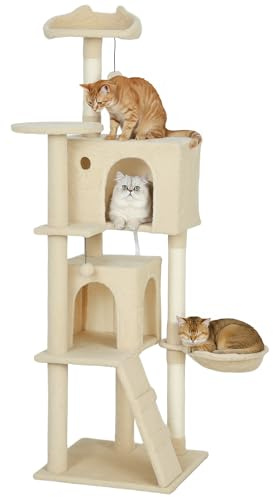 PawHut Árbol Rascador para Gatos, Torre Escalador, 160 cm, Beige