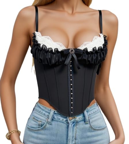 Generisch Corset para mujer, estilo medieval, vintage, sin espalda, corpiño con corpiño, cómodo, para carnaval, corsé suave, elegante, sexy, para bailar, parte superior que realza la figura, encaje