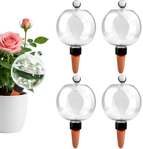 4 Pcs Plant Watering Globes with Lid, Plant Watering Devices, 500ml Self Watering System Plants Spikes, Automatic Watering Globes, Slow Release SelfWaterings System for Indoor Outdoor, Gardening Gifts