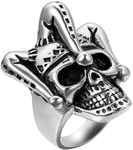 Flongo herr punk rostfritt stål silver svart gotisk joker clown bandring, storlek T, Rostfritt stål, Ingen ädelsten