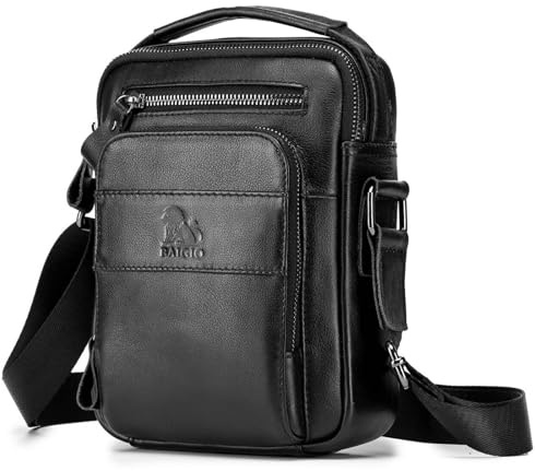 BAIGIO Genuine Leather Small Messenger Bag for Men Shoulder Bag for Ipad Crossbody Bag Men Handbag Satchel Travel Business