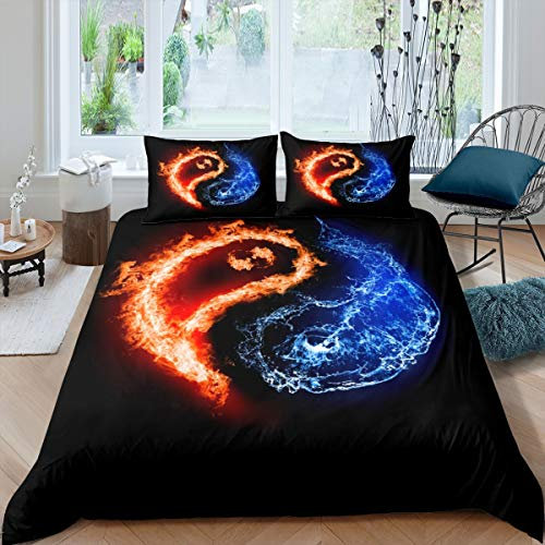 Yin Yang Bettwäsche Set 135x200cm Boho Trippy Psychedelische Kunst Bettbezug Set für Jungen Mädchen Teenager Eisfeuer Tai Chi Klatsch Betten Set Traditionelle Ultra weich 2St
