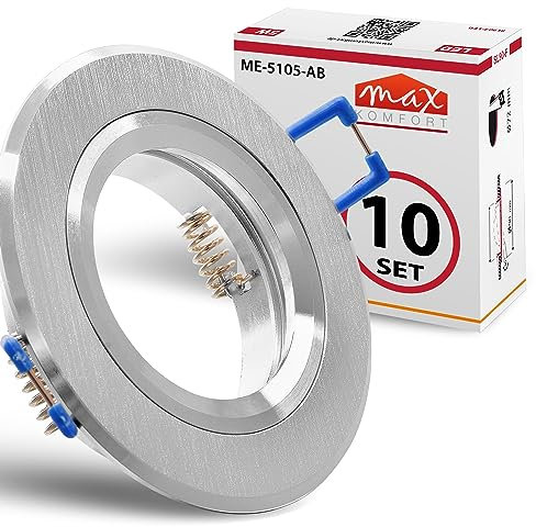 max K O M F O R T 10x Hochwertiger Einbaustrahler Aluminium-gebürstet für MR16 LED GU10 Fassung 230V rund Einbauleuchte Einbauspot Rahmen Rostfrei Deckenspot Strahler Spot Aluminium 5105