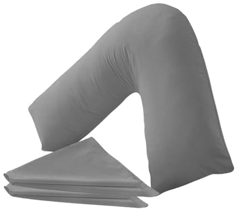 Buzzbuy Federa per cuscino a forma di V, 100% policotone, supporto ortopedico per schiena e collo, per gravidanza/allattamento, solo federa per cuscino (grigio)