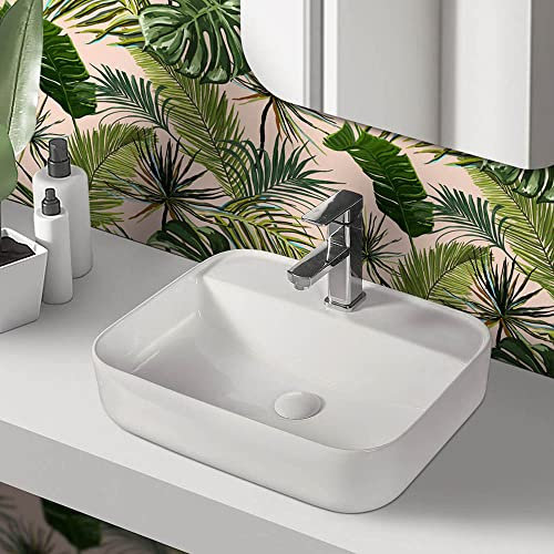 Inbagno Lavabo da appoggio Quadrato con Foro Rubinetto, in Ceramica Bianca Lucida, Disponibile in Diverse Dimensioni (50x39)