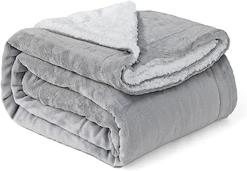 Good Nite Blanket Flannel Sherpa Fleece Blankets Soft Fluffy Sofa Throw Reversible Microfiber Blanket for Bed Couch and Travel 150×200cm (Grey, Double)