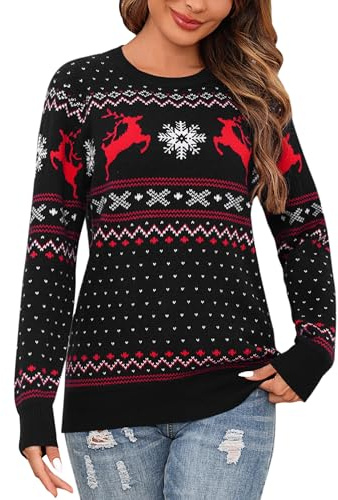 Bresdk Jersey de Navidad Mujer Invierno Sueter de Punto Manga Larga Jerseys | Navideños Familiares Ugly Christmas Sweater Cuello Redondo