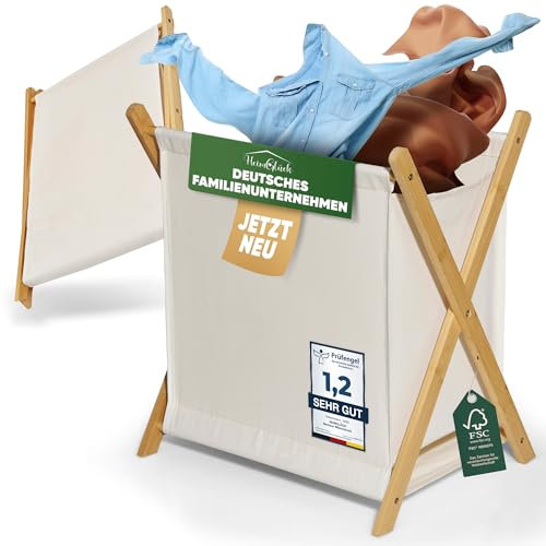 HeimGlück Wäschekorb - Wäschesammler beige [60l Halbleinen-Bambus, faltbar & nachhaltig] klappbare Wäschebox, Wäschesortierer & Wäschetrenner, laundry organizer | jetzt anschauen