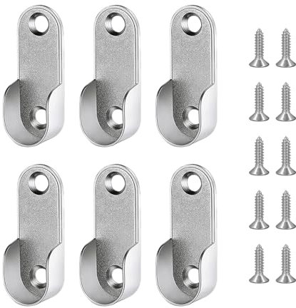 CANGCANG 6PCS Soporte Lateral para Barra de Armario Oval, armario ovalado de aleación de zinc, rieles colgantes, barra con 10 tornillos, soporte de brida para armario de 16 mm/0,6