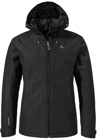 Schöffel Damen Ins Jacket Style Wildkar WMS, wetterfeste, wärmende Outdoorjacke mit 2-Wege-Stretch, atmungsaktiver, wasserdichter Anorak mit verstellbarer Kapuze, black, 40