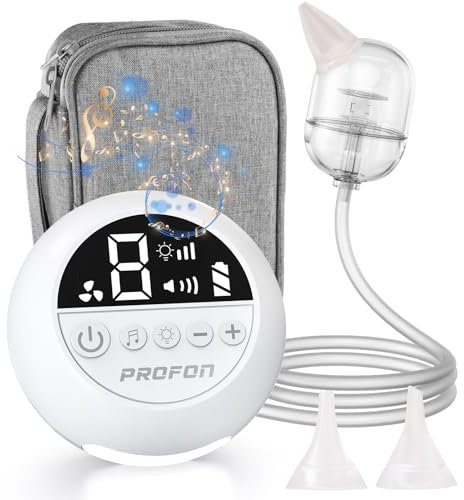 Profon Nasensauger Baby Elektrisch, Leistungsstarker Baby Nasensauger mit 9 Saugstufen, Integrierter Musik und Lichtern, Nasensaug Baby Elektrisch für Säuglinge, Weiß