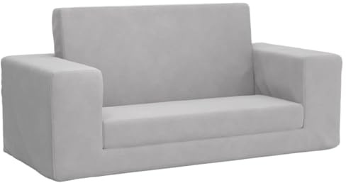 vidaXL Sofá Cama de Niños 2 Plazas, Sillón con Reposabrazos, Mini Sofá Infantil, Sofá Cama para Dormitorio Sala de Juegos, Felpa Suave Gris Claro