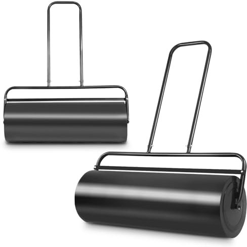 RELAX4LIFE Rullo da Giardino per Prato, Larghezza 60 cm, Ø Rullo: 32 cm, Rullo Giardino Compattatore da 48 Litri, Rullo Riempibile con Acqua e Sabbia per Giardino e Patio (48L-114 x 60 x 32CM, Nero)