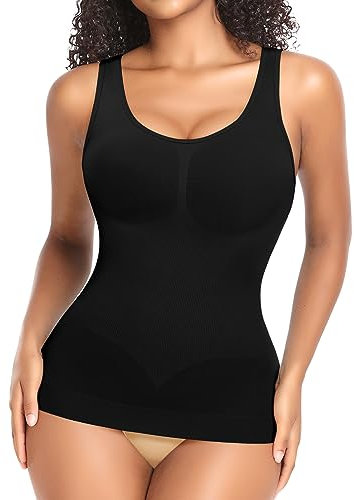 Shape Unterhemd Damen Formende Tank Top Bauchweg Shapewear Sport Tanktop Figurformendes Trägertop Body Shaper Hemdchen Nahlos Camisole Shaping Hemd (Schwarz-Weite Träger, XL)