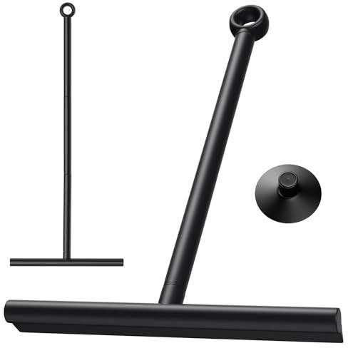 FIVAVA Verstellbarer Duschabzieher 30-61-89cm,Abzieher Dusche Boden Schwarz mit Langem Stiel,Wasserschieber Bodenabzieher,Fensterabzieher mit Saugnapf für Wasser, Fliesen,Glas,Spiegel